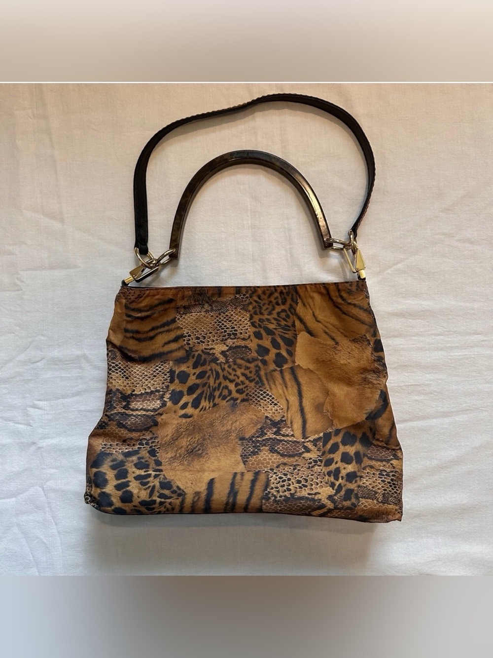 VTG Plinio Visona Italy Reversible Designer Black Leather Animal Print Purse Bag - Picture 2 of 11